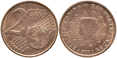 НИДЕРЛАНДЫ 2 ЕВРОЦЕНТА 2000 KM 235 сталь плакированная медью UNC 3334-1243