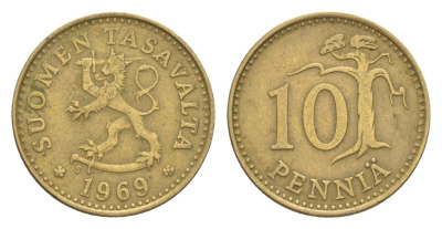 Финляндия 10 пенни 1969 KM 46 алюминиевая бронза 4647-328