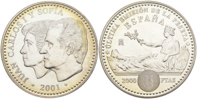 Испания 2000 песет 2001 132 годовщина песеты KM 1017 серебро  UNC  1072-8-13