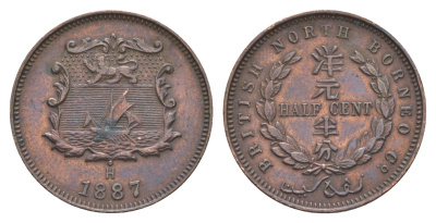 Северное Борнео 1/2 цента 1887 H KM 1 бронза 1527-1042