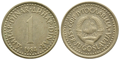 Югославия 1 динар 1984 KM 86 никель латунь 93-326