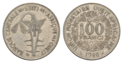 Западная Африка (BCEAO) 100 франков 1980 KM 4 никель 4619-311