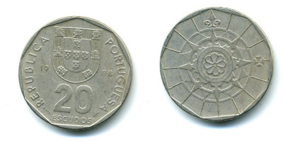 ПОРТУГАЛИЯ 20 ЭСКУДО 1988 INCM KM 634.1 медно-никель 25-325