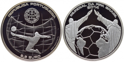 Португалия 2 1/2 евро 2014 чемпионат мира по футболу в Бразилии KM NEW серебро PROOF 01-149-31