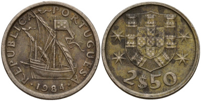 Португалия 2,5 эсукдо 1984 KM 590 медно-никель 4154-1042