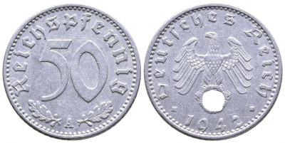 Германия 50 рейхспфеннигов 1942 А KM 96, J. 372 алюминий 4390-437