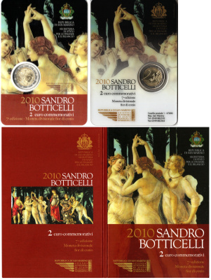 Сан-Марино 2 евро 2010 500 лет со дня смерти Сандро Боттичелли, в оригинальном буклете KM 494 биметалл UNC 8-2-01-09