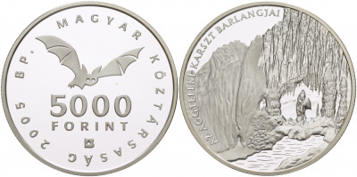Венгрия 5000 форинтов 2005 карстовые пещеры, тираж 5000 экземпляров KM 782 серебро PROOF 04-093-22