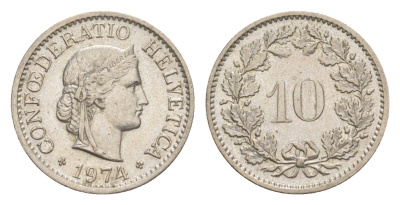 Швейцария 10 раппенов 1974 KM 27 медно-никель 4625-629
