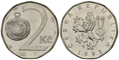 Чехия 2 кроны 1993 KM 9 сталь плакированная никелем 4167-935