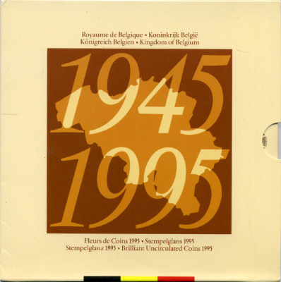 Бельгия набор из 10 монет + жетон монетного двора 1995 Belgie-Belgique, 50 лет освобождения Европы от фашизма, в оригинальном буклете, в запайке  KM MS 7   BUNC  6-5-3-11