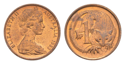 Австралия 1 цент 1983 Елизавета II (1952-2022), молодой портрет, опоссум KM 62 бронза UNC 4585-661