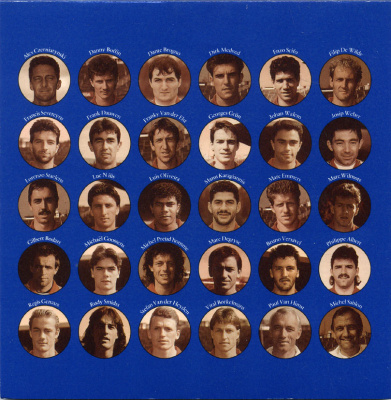 Бельгия набор из 10 монет + жетон монетного двора 1994 Belgie-Belgique, Чемпионат мира по футболу в США 1994 года, с подписями сборной Бельгии и фотографиями игроков, в оригинальном буклете, в запайке  KM MS 6   BUNC  6-5-3-46