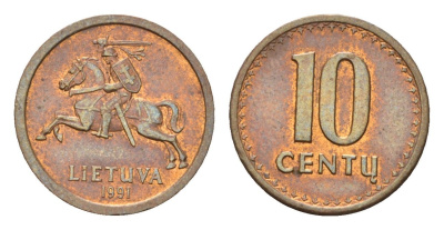 Литва 10 центов 1991 год-тип KM 88 бронза aUNC 4173-927