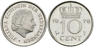 НИДЕРЛАНДЫ 10 ЦЕНТОВ 1979 ЮЛИАНА KM 182 никель 96-515