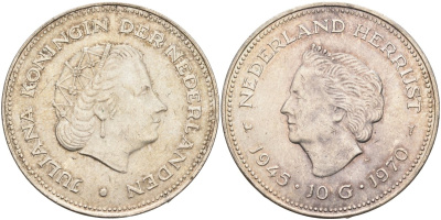 Нидерланды 10 гульденов 1970 25 лет освобождения от фашизма (1945-1970), Юлиана KM 195 серебро 4578-124