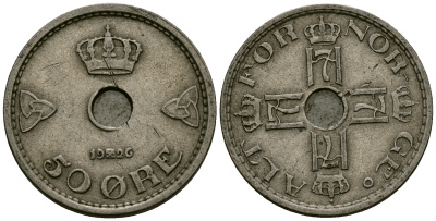 Норвегия 50 эре 1926 Хокон VII (1905-1957) KM 386 медно-никель 4563-242
