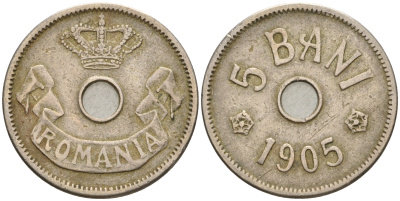 Румыния 5 бани 1905 Кароль I (1881-1914) KM 31 медно-никель 4608-136