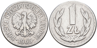 Польша 1 злотый 1965 MW KM 49.1 алюминий    4142-423