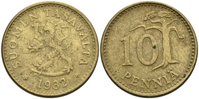Финляндия 10 пенни 1982 KM 46 алюминиевая бронза 4585-929