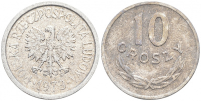 ПОЛЬША 10 ГРОШЕЙ 1973 MW KM АА47 алюминий 99-834