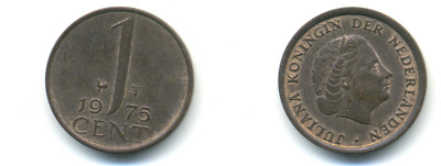 НИДЕРЛАНДЫ 1 ЦЕНТ 1975 ЮЛИАНА KM 180 бронза 83-949