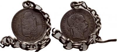 Венгрия 1 форинт 1879 KB, Франц Иосиф I (1848-1916), подвеска с цепочкой KM 453.1 серебро 272-1715