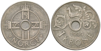 Норвегия 1 крона 1999 Харальд V (1991-) KM 462 медно-никель 99-753