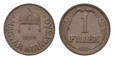 Венгрия 1 филлер 1938 KM 505 бронза 44-1235