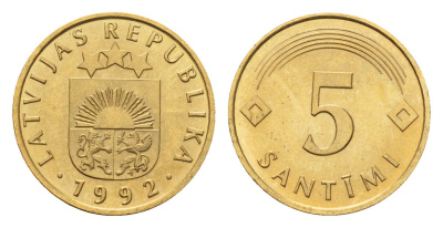 Латвия 5 сантимов 1992 KM 16 никель латунь UNC 4679-268
