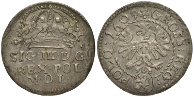 Польша 1 грош 1609 Сигизмунд III (1587-1632), вес 1,44 гр., Леварт KM 11 серебро 1516-1413