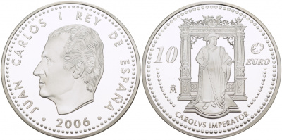 Испания 10 евро 2006 M, Выдающиеся европейцы - Карл V KM 1122 серебро PROOF 11-166-21