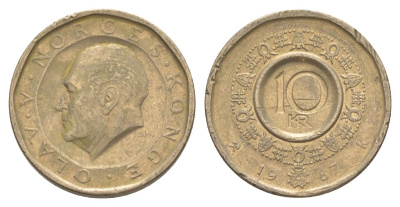 Норвегия 10 крон 1987 Улаф V (1957-1991) KM 427 никель латунь 4635-755