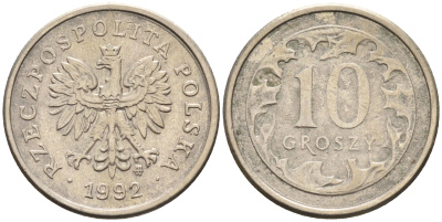 Польша 10 грошей 1992 MW KM 279 медно-никель    4136-948