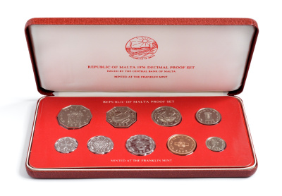 Мальта набор из 9 монет 1976 запайка, в оригинальной коробке с сертификатом KM PS2 PROOF 7-7-14