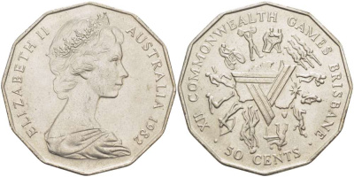 Австралия 50 центов 1982 Елизавета II (1952-2022), XII игры стран Британсого содружества KM 74 медно-никель 4184-1112
