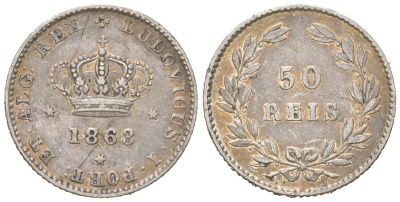 Португалия 50 реалов 1863 Луиш I (1861-1889) KM 506 серебро 272-1545