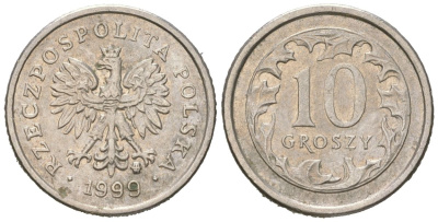 Польша 10 грошей 1999 MW KM 279 медно-никель aUNC 4532-459