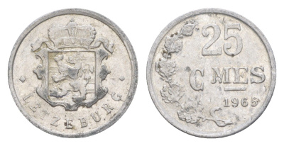 Люксембург 25 сантимов 1965 Герцог Жан (1964-1999) KM 45a алюминий 4643-427