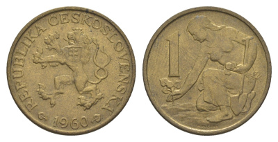 Чехословакия 1 крона 1960 KM 46 алюминиевая бронза aUNC 4546-931
