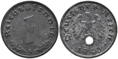 ГЕРМАНИЯ 1 РЕЙХСПФЕННИГ 1943 A KM 97, J.369 цинк 96-768