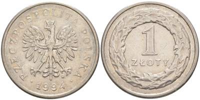 Польша 1 злотый 1994 MW KM 282 медно-никель 106-551