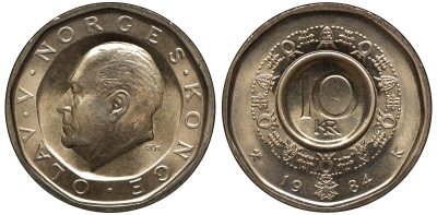 Норвегия 10 крон 1984 Улаф V (1957-1991) KM 427 медь цинк никель UNC 81-845