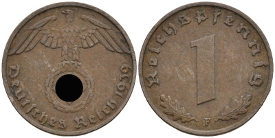 Германия 1 рейхспфенниг 1939 F KM 89, J 361 бронза 4136-1167