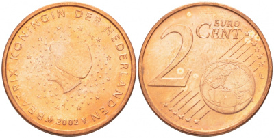 НИДЕРЛАНДЫ 2 ЕВРОЦЕНТА 2002 KM 235 сталь покрытая медью UNC 3457-1116