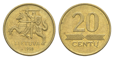 Литва 20 центов 1998 KM 107 никель латунь 4115-952