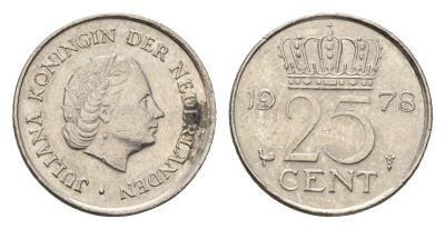 Нидерланды 25 центов 1978 Юлиана (1948-1980) KM 183 медно-никель 4613-149