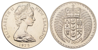 Новая Зеландия 1 доллар 1975 герб Новой Зеландии, Елизавета II (1952-2022) KM 38.2 медно-никель BU 4537-821
