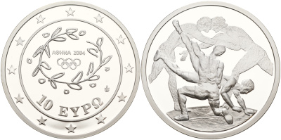 Греция 10 евро 2004 XXVIII летние Олимпийские игры 2004 года в Афинах, борьба KM 203 серебро PROOF 11-244-31