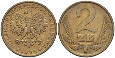 ПОЛЬША 2 ЗЛОТЫХ 1975 ЛЕНИНГРАДСКИЙ МОНДВОР KM 80.1 латунь UNC 4516-1161